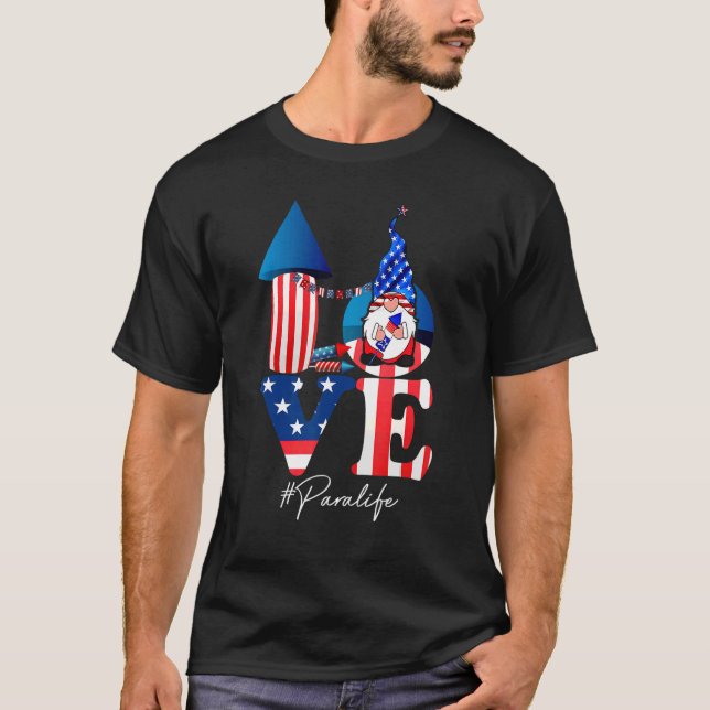 T-shirt Love Gnome with Fireworks American Flag 4e (Devant)