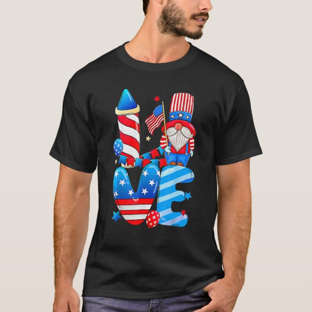 T-shirt Love Gnomes 4 juillet Usa Drapeau Patriotique Enfa (Devant)