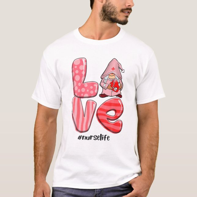 T-shirt Love Gnomes Infirmière Valentine Coeurs Stethoscop (Devant)