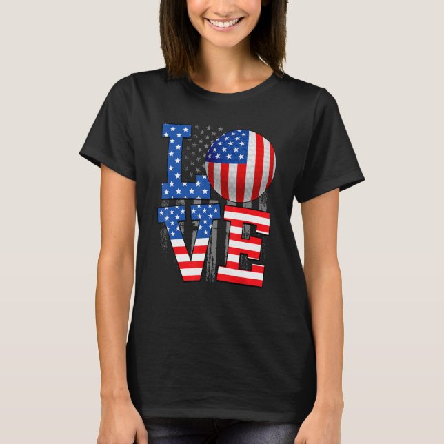 T-shirt Love Golf Ball American Flag USA Indepedence Day M (Devant)