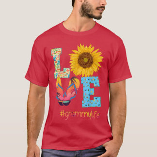 T-shirt LOVE Grammy Life Flip Flops Hippie Sunflower Summe