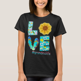 T-shirt LOVE Grandma Life Flip Flops Hippie Sunflower