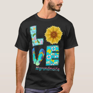 T-shirt LOVE Grandma Life Flip Flops Hippie Sunflower