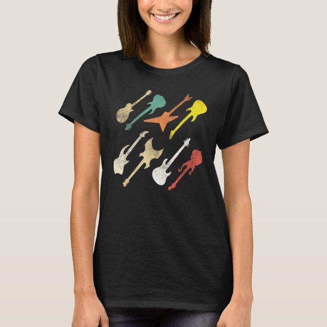 T-shirt Love Guitare Différentes Guitares Retro Guitare Pl (Devant)