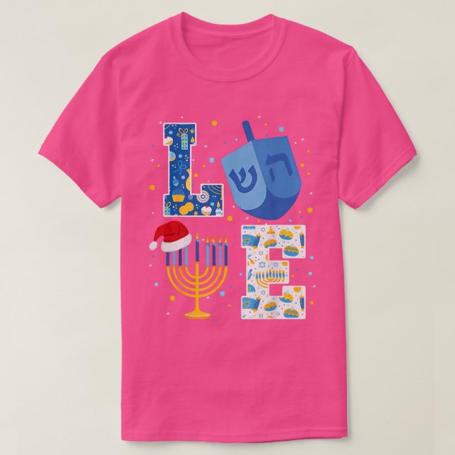 T-shirt Love Hanoukka Décorations Dreidel Menorah Chanukah (Design devant)