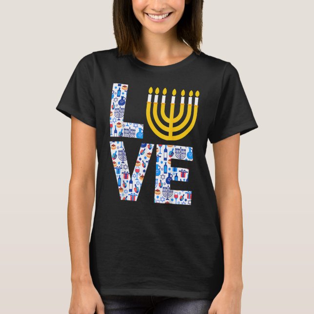 T-shirt Love Hanukkah Menorah Jewish Pajama  For Men Women (Devant)
