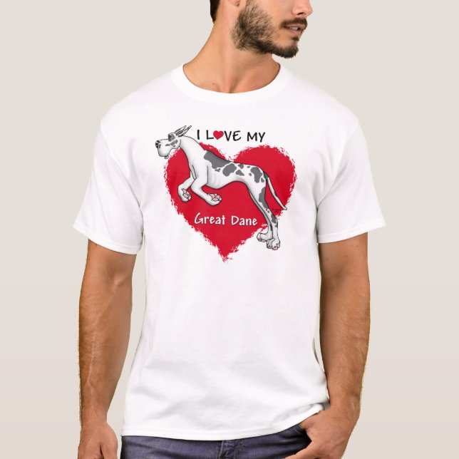 T-shirt Love Harlequin Great Dane (Devant)
