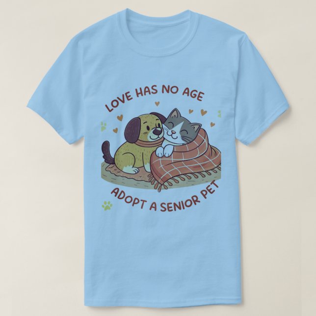 T-shirt Love Has No Age –Adopt a Senior Pet Cartoon Design (Design devant)
