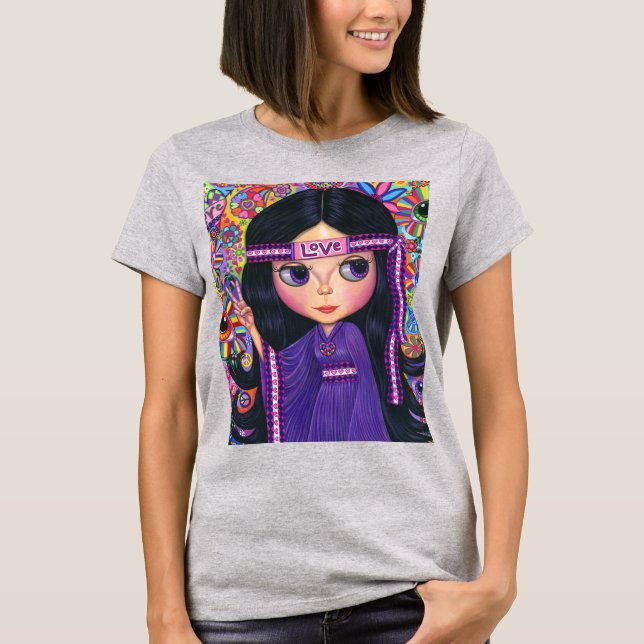T-shirt Love Headband Hippie fille poupée violet psychédél (Devant)