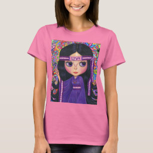 T-shirt Love Headband Hippie fille poupée violet psychédél