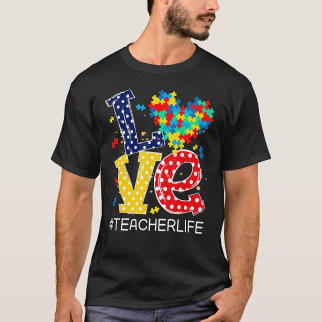 T-shirt Love Heart Autism Awareness Month Puzzle Piece Tea (Devant)