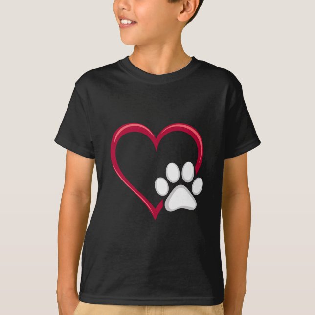 T-shirt Love Heart Chien Paw Valentine's Day Amoureux des  (Devant)