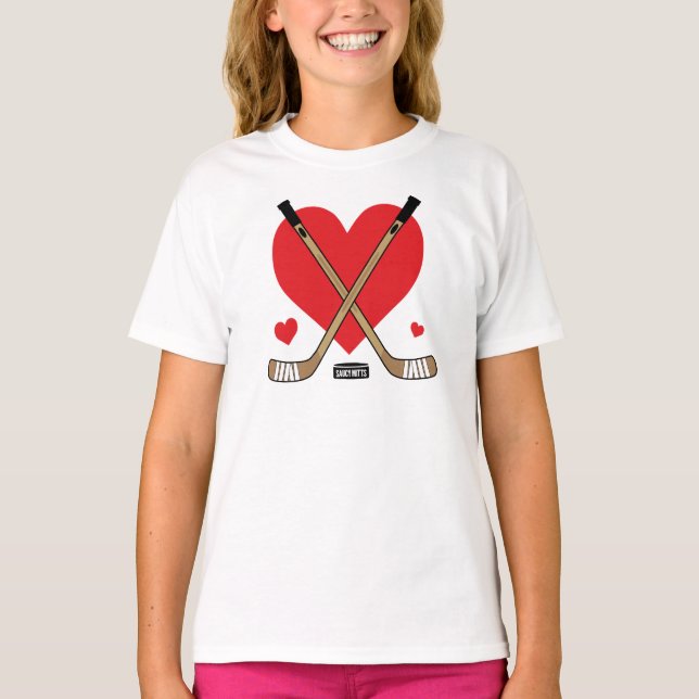 T-shirt Love Heart Hockey Sticks Girls (Devant)