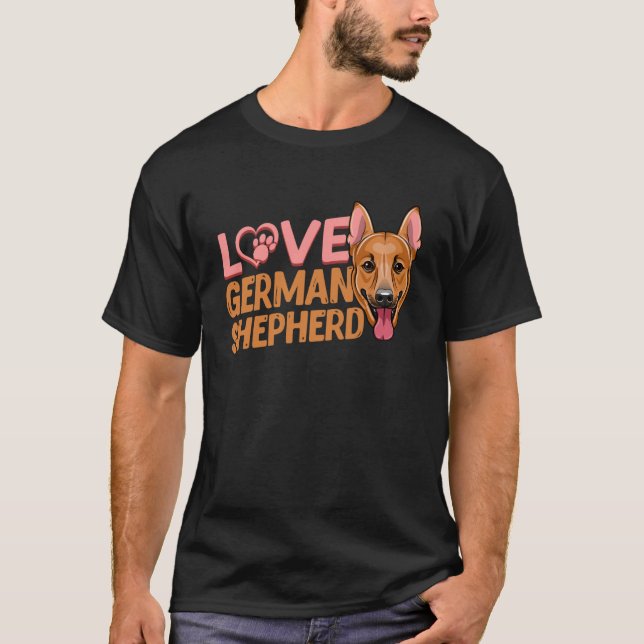 T-shirt Love Heart Paw German Shepherd Chien K9 (Devant)