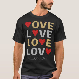 T-shirt Love Heart Red Gold Silver Parties scintillant Nom