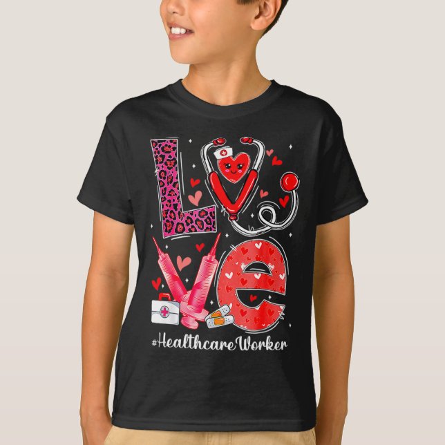 T-shirt Love Heart Stethoscope Healthcare Worker Funny Val (Devant)