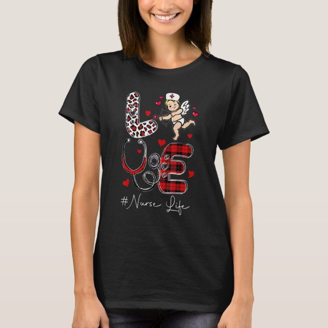 T-shirt LOVE Heart Stethoscope Nurse Life Funny Nurse Vale (Devant)