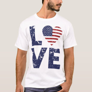 T-shirt Love Heart USA, 4 juillet, America Drapeau, USA