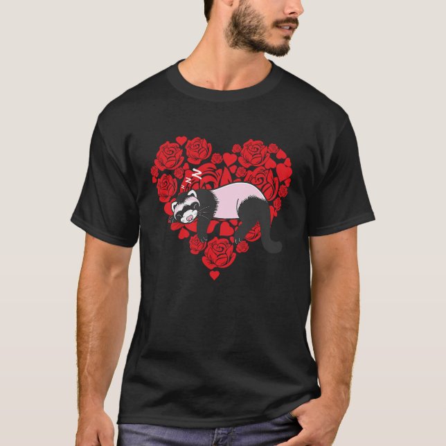 T-shirt Love Heart Valentine's Day Roses Ferrets Boys Kids (Devant)