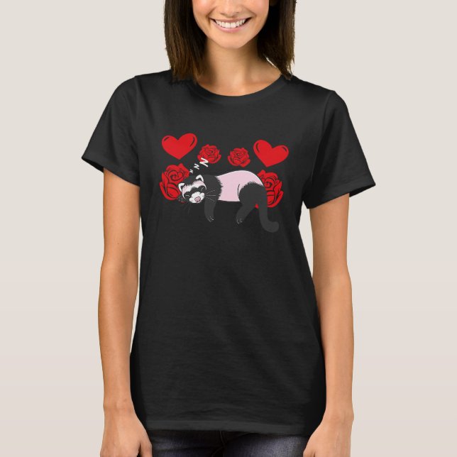 T-shirt Love Heart Valentine's Day Roses Ferrets Boys Kids (Devant)