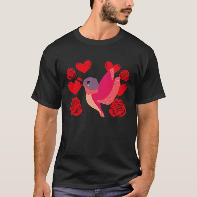 T-shirt Love Heart Valentine's Day Roses Hummingbird Boys  (Devant)