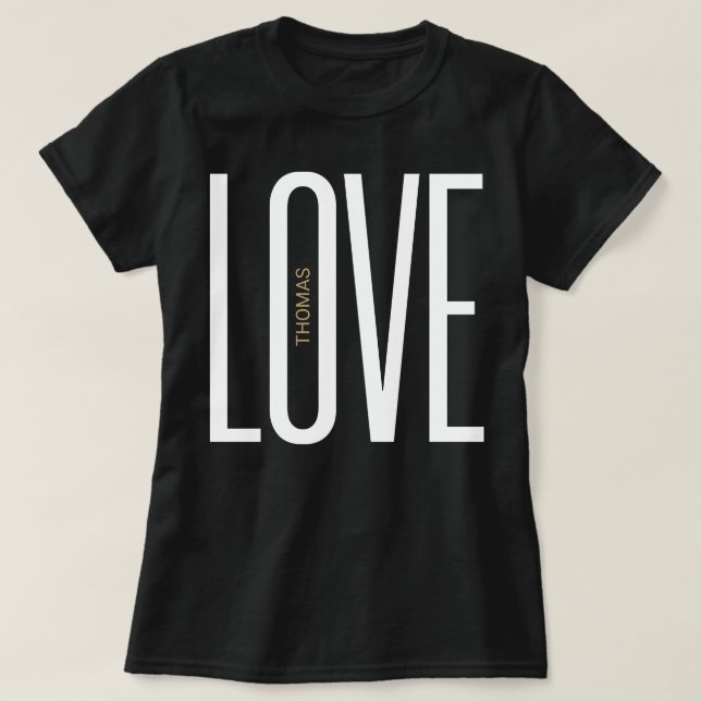 T-shirt Love High Lettres Monogram White Gold Chic Design (Design devant)