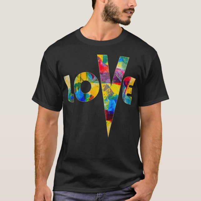 T-shirt Love High V Multicolor Abstrait Rainbow Letters (Devant)