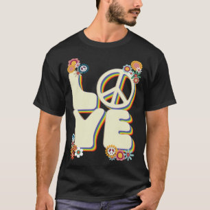 T-shirt Love Hippie Peace Sign Flowers Super 60s les année
