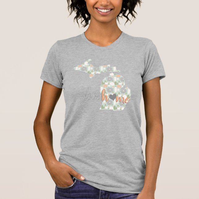 T-shirt Love Home Cactus Rempli Michigan Silhouette (Devant)