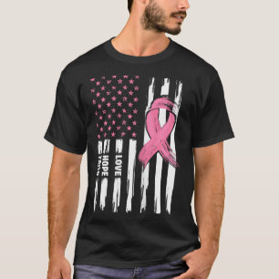 T-shirt Love Hope Faith Usa American Flag _ Cancer du sein