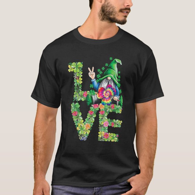 T-shirt Love Irish Gnome Tie Dye Shamrock St Patrick Day H (Devant)