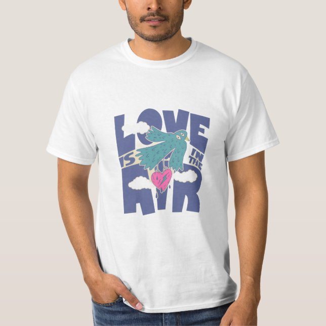 T-shirt Love Is In The Air – Cute Bird & Heart Romantic (Devant)