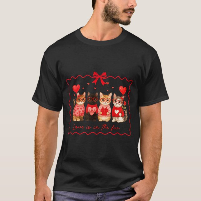 T-shirt Love Is In The Fur Cat Lovers Valentines Cute Cats (Devant)