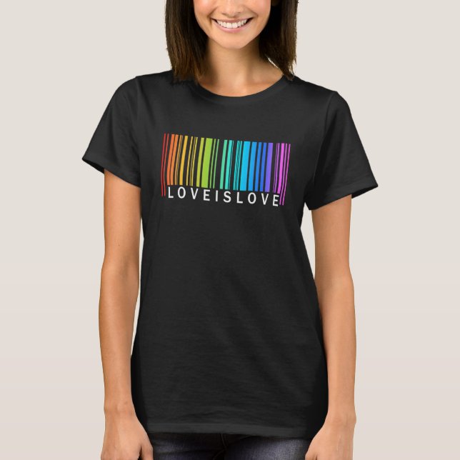 T-shirt Love Is Love Barcode Rainbow Flag Lgbt Gay Lesbia (Devant)