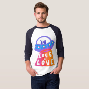 T-shirt LOVE IS LOVE Space Aliens colorés Rainbow Pride