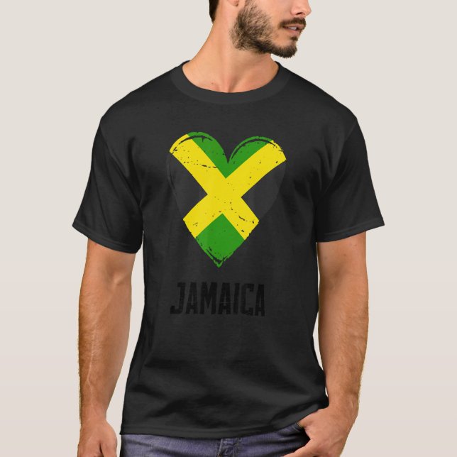 T-shirt Love Jamaïque Drapeau Coeur Vintage Jamaïcain (Devant)