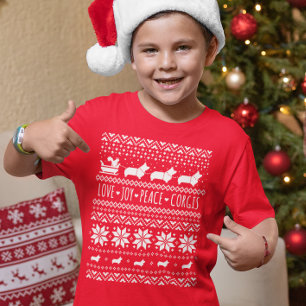 T-shirt Love Joy Peace Corgis Festive Noël