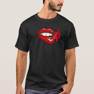 T-shirt Love Lèvres Fleur Rouge Coeur Rose Cool Classique 