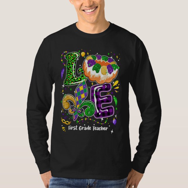T-shirt Love Mardi Gras First Grade Teacher Party Festival (Devant)