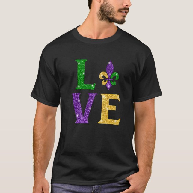 T-shirt LOVE Mardi Gras Fleur De Lys Funny Men Women Carni (Devant)