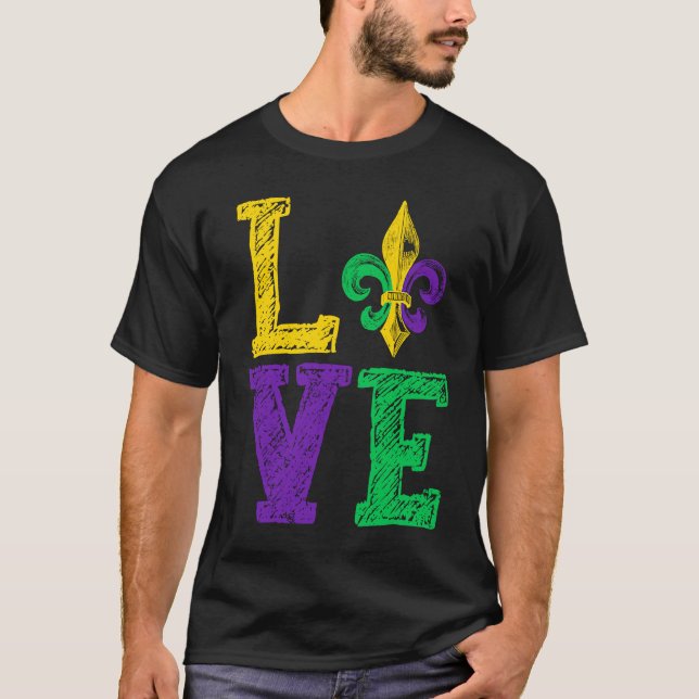 T-shirt LOVE Mardi Gras Fleur De Lys Mardi Gras Parade New (Devant)