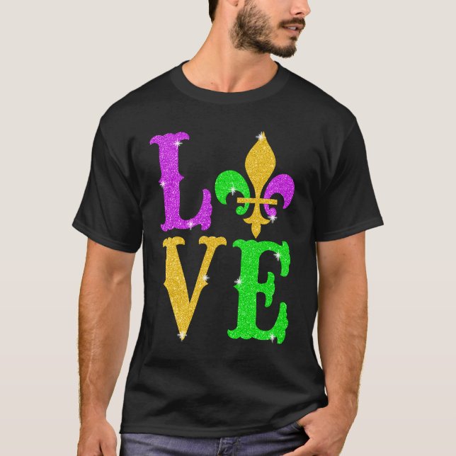 T-shirt LOVE Mardi Gras Fleur De Lys New Orleans Carnival  (Devant)