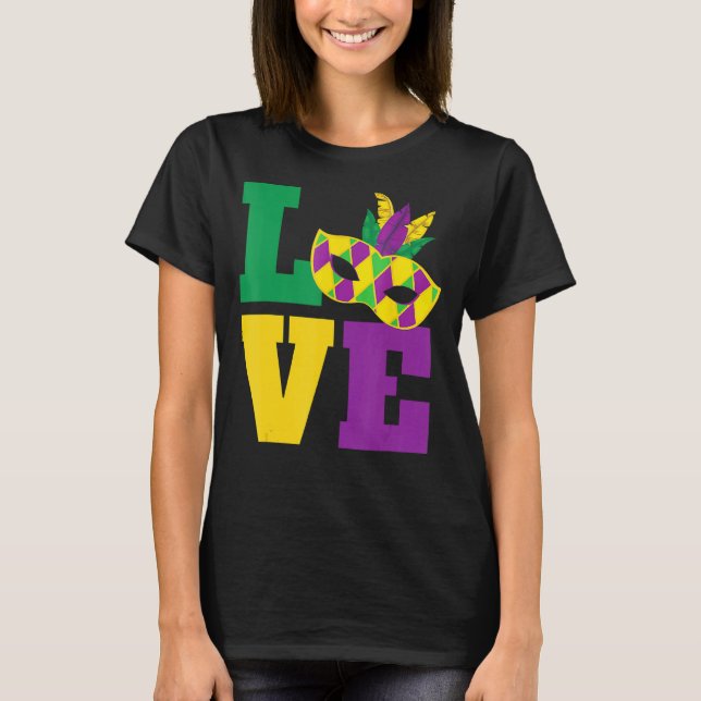 T-shirt Love Mardi Gras Masquerade Masque (Devant)