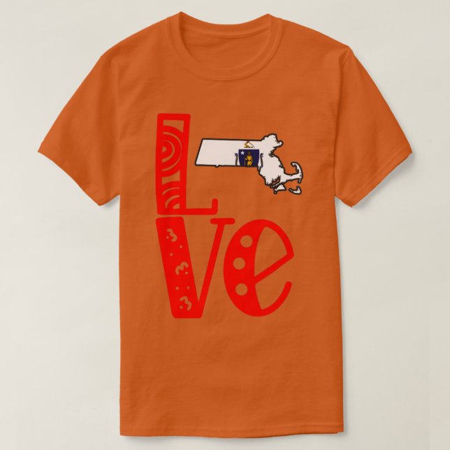 T-shirt Love Massachusetts en lettres bloc d'art (Design devant)