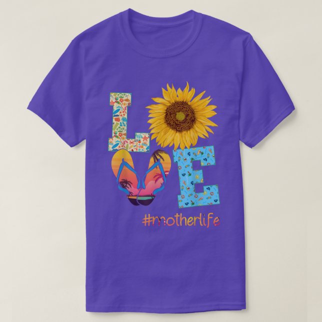 T-shirt LOVE Mère Vie Tongs Tournesol Été Mothe (Design devant)