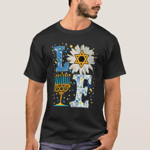 T-shirt LOVE mignon Hanoukka Floral Dreidel Menorah Chanuk