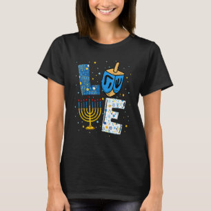 T-shirt LOVE Mignonne Hanoukka Décorations Dreidel Menorah