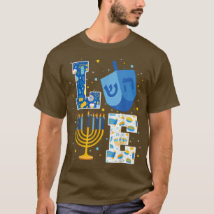 T-shirt LOVE Mignonne Hanoukka Décorations Dreidel Menorah