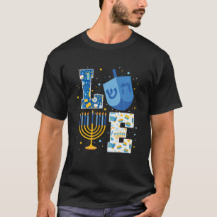 T-shirt LOVE Mignonne Hanoukka Décorations Dreidel Menorah