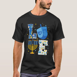 T-shirt LOVE Mignonne Hanoukka Décorations Dreidel Menorah